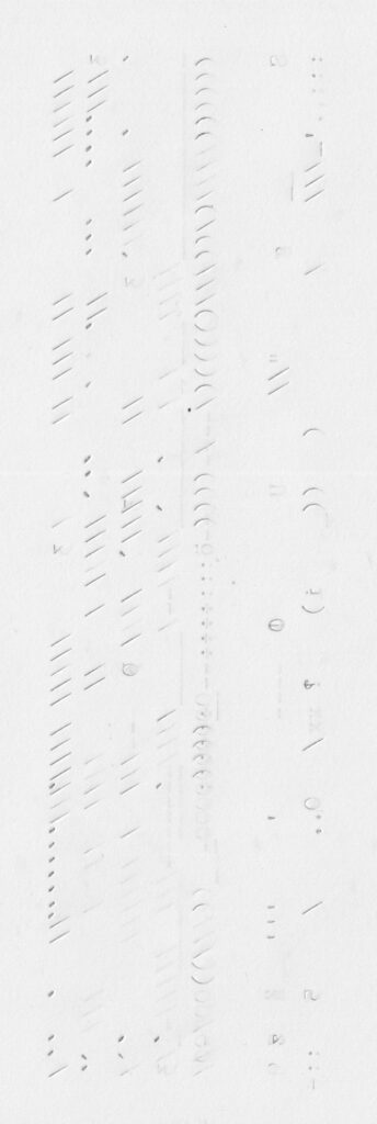 A faint scan of a document typed on a typewriter, showing various lines and symbols with partial visibility.